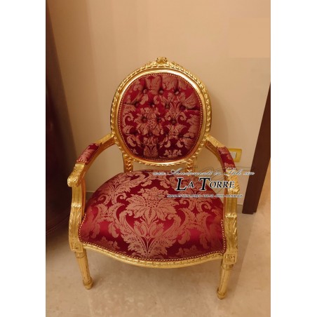 Baroque Cordelia armchair Louis XV chair armrests red damask fabric buttons Ar5457