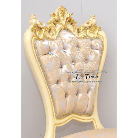 Sedia Poltrona Moon Luigi XV Barocco Impero oro tessuto damascato beige MA5053