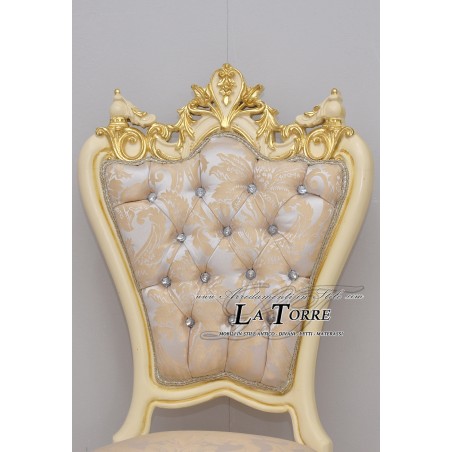 Sedia Poltrona Moon Luigi XV Barocco Impero oro tessuto damascato beige MA5053