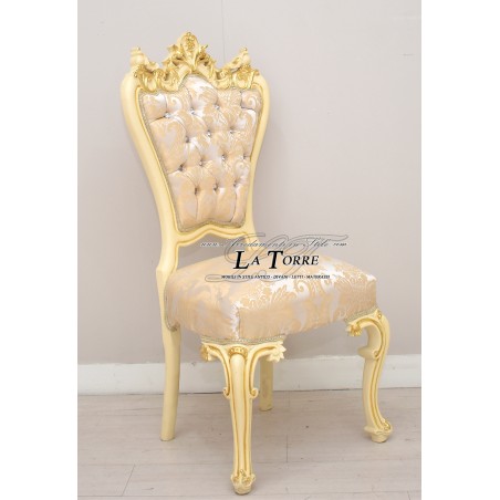Chair Armchair Moon Louis XV Baroque Empire gold beige damask fabric MA5053