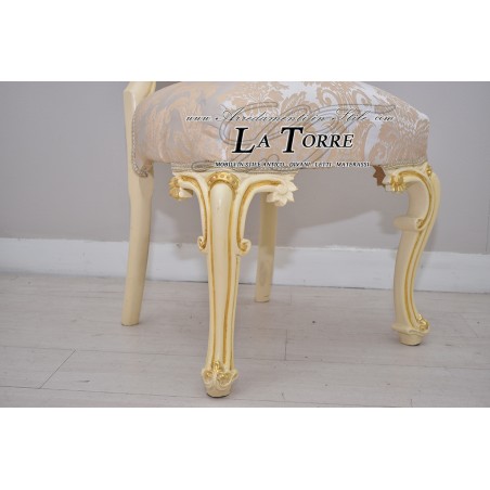 Chair Armchair Moon Louis XV Baroque Empire gold beige damask fabric MA5053