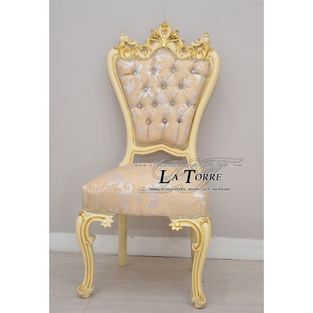 Chair Armchair Moon Louis XV Baroque Empire gold beige damask fabric MA5053