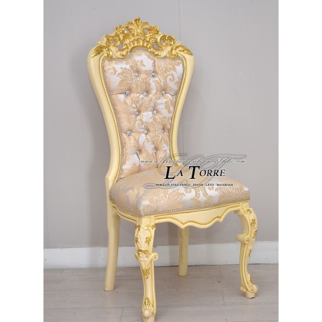 Sedia Poltrona Sun Luigi XV Barocco Impero oro tessuto damascato avorio MA5052