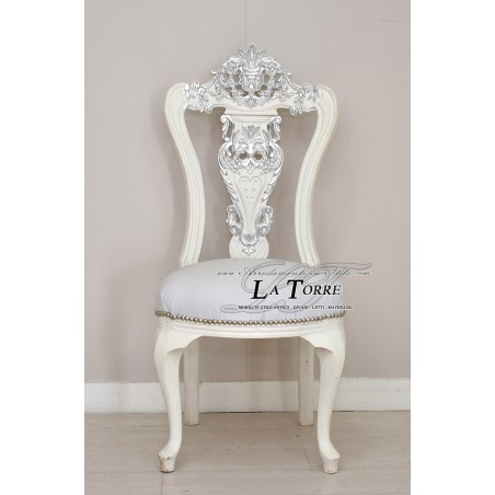 Armchair Flo Louis XV Baroque Empire silver white faux leather MA6870