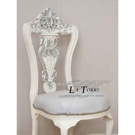 Armchair Flo Louis XV Baroque Empire silver white faux leather MA6870