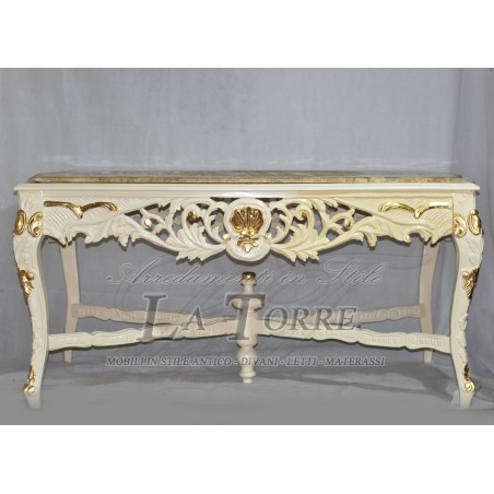 Rectangular carved wooden ivory Baroque marble dining table 190 cm Ar1669