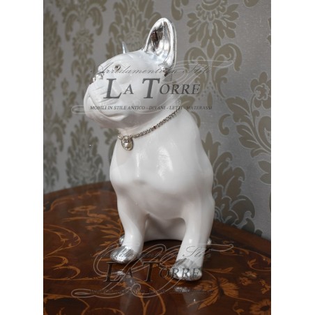 Statue sculpture puppy dog french bulldog dog white silver swarovski animals ceramic