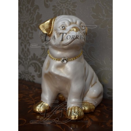 Statue sculpture puppy dog english bulldog dog pearl gold swarovski animals ceramic
