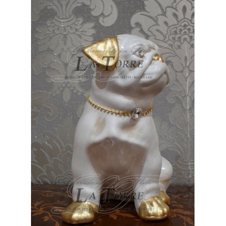 Statue sculpture puppy dog english bulldog dog pearl gold swarovski animals ceramic