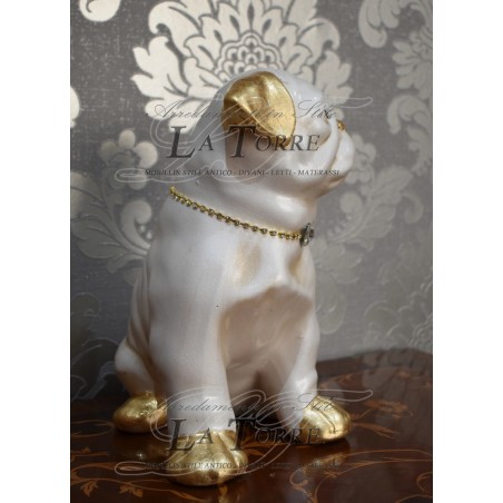 Statue sculpture puppy dog english bulldog dog pearl gold swarovski animals ceramic