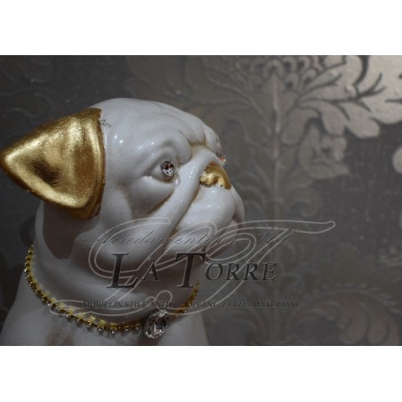 Statue sculpture puppy dog english bulldog dog pearl gold swarovski animals ceramic