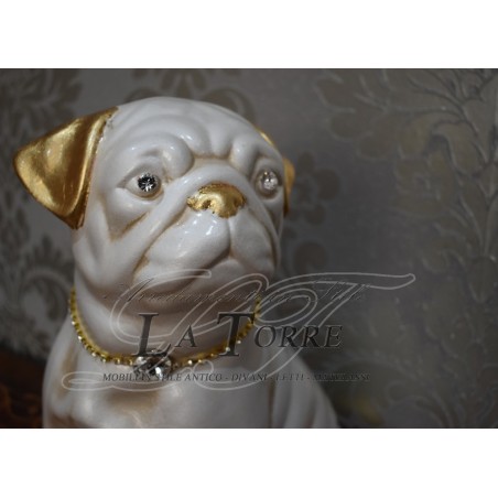 Statue sculpture puppy dog english bulldog dog pearl gold swarovski animals ceramic