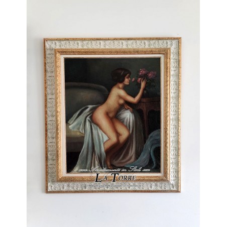Ölgemälde auf Leinwand, elfenbeinfarbener und goldener Rahmen, 70 x 85 cm, Damenfigur
