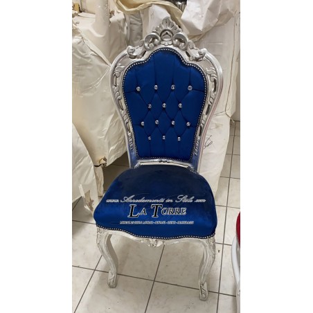 Chair Armchair Still Louis XV Baroque Empire Silver blue velvet AL1826
