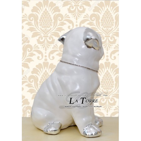 Weiße Swarovski Mops-Welpen-Skulptur, Keramik, Tier, H 30 cm, PR36
