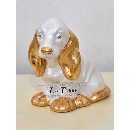Sculpture statue puppy dog volpino dog white pearl gold swarovski animals ceramic
