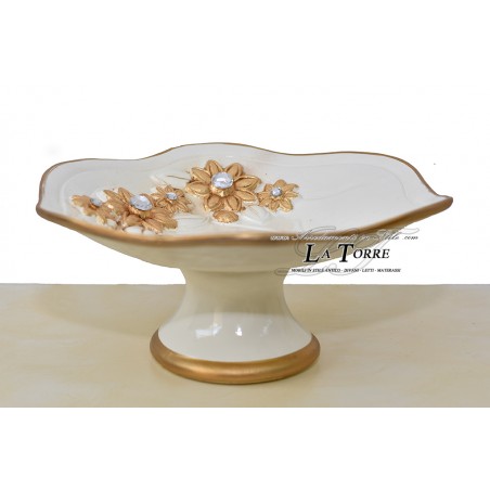 Portafrutta scultura girasole ceramica avorio e oro swarovski PR39