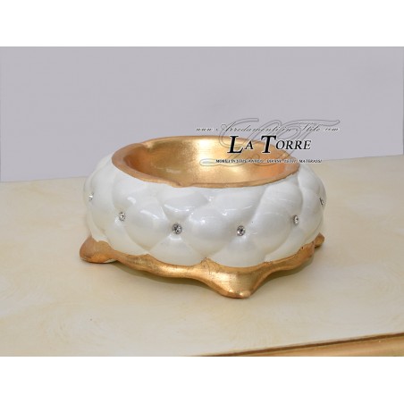 Sculpture statue puppy dog volpino dog white pearl gold swarovski animals ceramic
