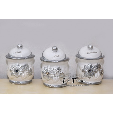 Set aus 3 Keramikdosen, Sonnenblumenmuster, Salz, Zucker, Kaffee PR43