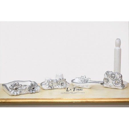 Set 4 pezzi in ceramica portarotolo poggia mestolo porta bicchieri portatovaglioli linea girasole PR45