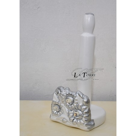 Set 4 pezzi in ceramica portarotolo poggia mestolo porta bicchieri portatovaglioli linea girasole PR45