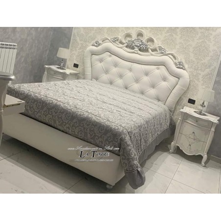 Double bed Barocco container in white Fly velvet eco-leather