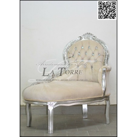 Antike Bank, Silber, Taubengrau, Alcantara, Barocksofa, Swarovski Al3558