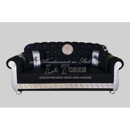 Divano 3 posti rete e materasso moderno Dea medusa ecopelle nera argento Swarovski qualsiasi colore AZ03