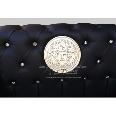 3 seater sofa with mesh and baroque mattress Goddess medusa black Swarovski silver eco-leather AZ03