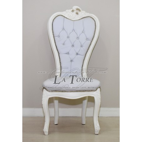 Poltrona trono Luigi XV barocco sedia Love h 135 ecopelle bianca AL08