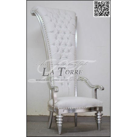 Modern baroque Louis XV throne chair h192 silver white faux leather AL917