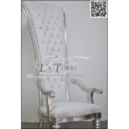 Modern baroque Louis XV throne chair h192 silver white faux leather AL917