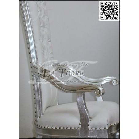 Modern baroque Louis XV throne chair h192 silver white faux leather AL917