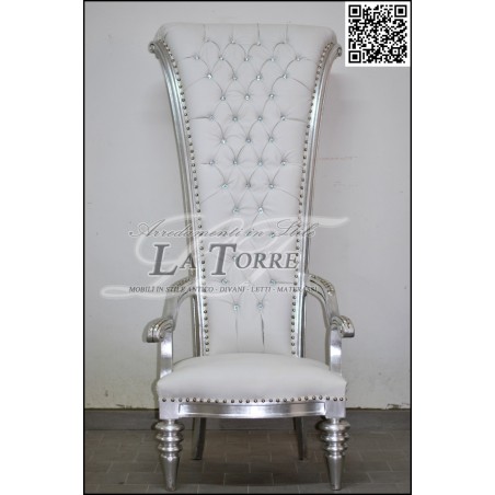 Modern baroque Louis XV throne chair h192 silver white faux leather AL917
