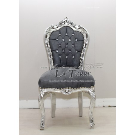 Sedia Poltrona Still Luigi XV Barocco Impero argento velluto grigio AL1826