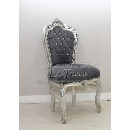Sedia Poltrona Still Luigi XV Barocco Impero argento velluto grigio AL1826