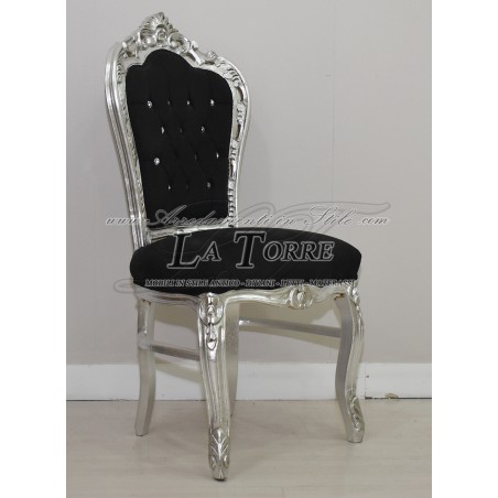 Chair Armchair Still Louis XV Baroque Empire Silver black velvet AL1826