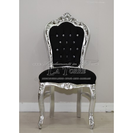 Still Louis XV Baroque Empire Silver Black Velvet Armchair AL1826