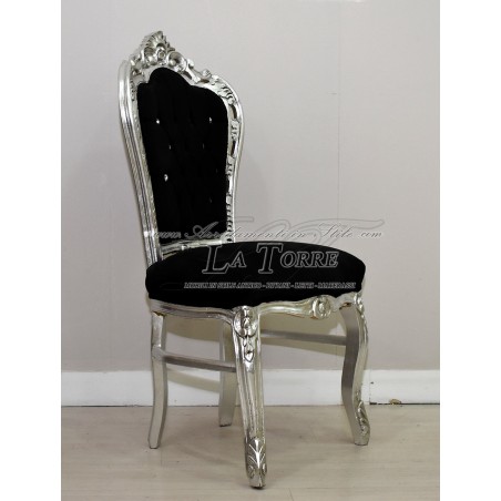 Chair Armchair Still Louis XV Baroque Empire Silver black velvet AL1826