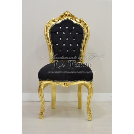 Still Louis XV Barock-Sessel, Holz, Gold, Schwarzer Samt, Swarovski AL1826