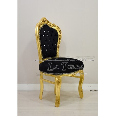 Still Louis XV Barock-Sessel, Holz, Gold, Schwarzer Samt, Swarovski AL1826