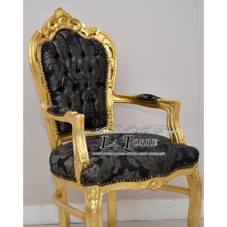 Chair Armchair Still Louis XV Baroque Empire gold black lilies fabric AL2729