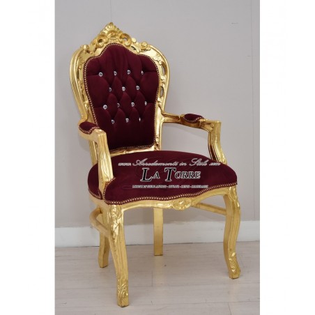 Sedia Poltrona Still Luigi XV Barocco Impero oro velluto bordeaux AL2729