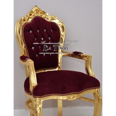 Sedia Poltrona Still Luigi XV Barocco Impero oro velluto bordeaux AL2729