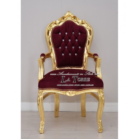Sedia Poltrona Still Luigi XV Barocco Impero oro velluto bordeaux AL2729