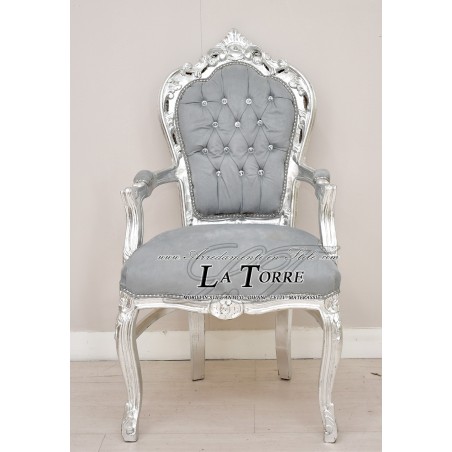Still Louis XV Baroque Empire chair armchair silver gray velvet AL2729