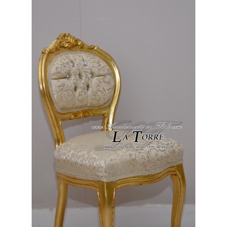 Sediolina luigi XV sedia musica legno massello foglia oro tessuto virginia champagne k90