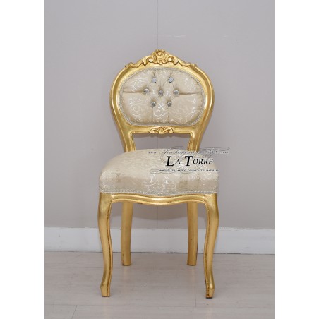 Sediolina luigi XV sedia musica legno massello foglia oro tessuto virginia champagne k90