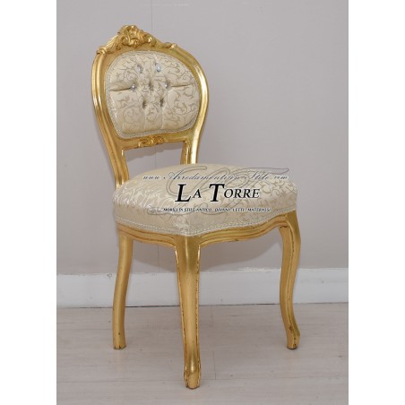 Sediolina luigi XV sedia musica legno massello foglia oro tessuto virginia champagne k90