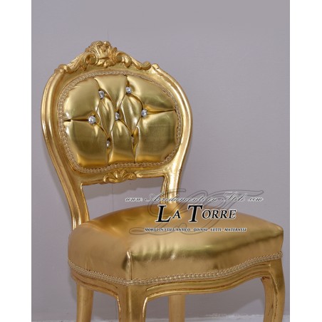 Louis-XV-Musikstuhl, Massivholz, Blattgold, K90-Gold-Ökoleder